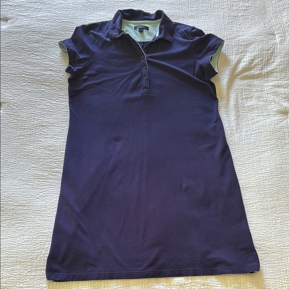 Lands' End Navy Blue Polo Dress with Light Blue Accent Color and Cap Sleeves